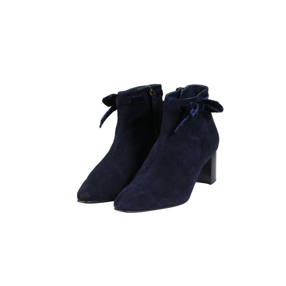 Manolo Blahnik Womens Bow Tie Suede Boots Size US 10 EU 40 Navy Blue Booties - Picture 3 of 12